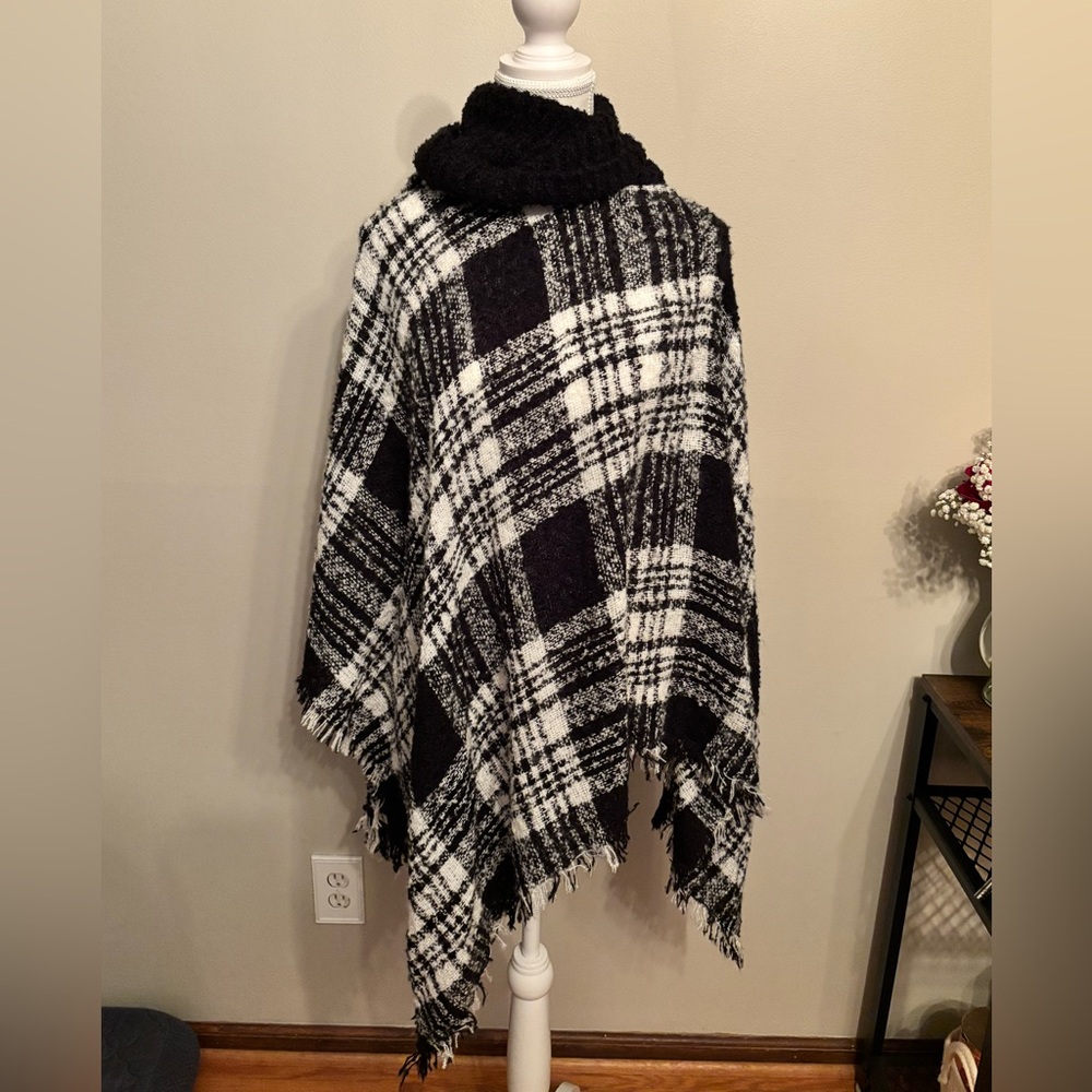 Black and White Plaid Poncho